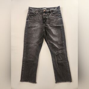 LOFT Charcoal Distressed Denim Jeans, Frayed hem, Straight Crop, Size 30